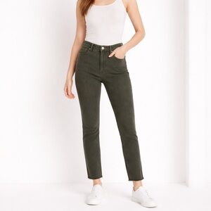 PAIGE Hoxton Ankle Jeans Forest Night Olive Green High Rise Raw Hem Size 32